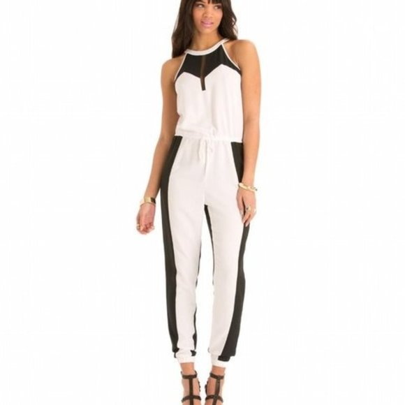 Nicki Minaj Pants - Nicki Minaj Blck White Crepe Ankle Length Jumpsuit